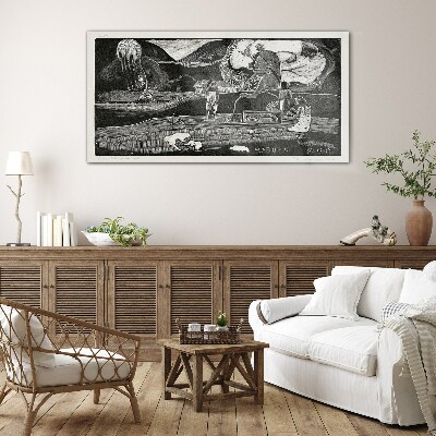 Landscape with figure and nature Glass Wall Art