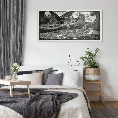 Landscape with figure and nature Glass Wall Art