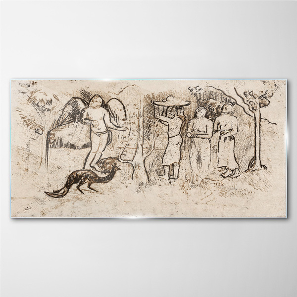 Mythological scenes with angel and animals Glass Wall Art