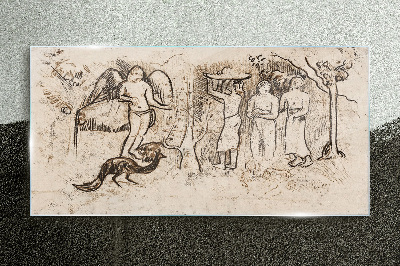 Mythological scenes with angel and animals Glass Wall Art