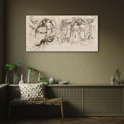 Mythological scenes with angel and animals Glass Wall Art