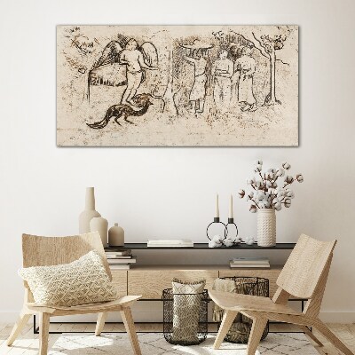 Mythological scenes with angel and animals Glass Wall Art