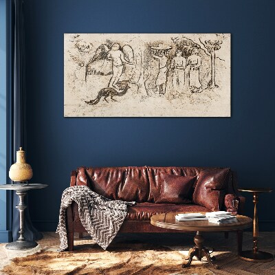 Mythological scenes with angel and animals Glass Wall Art
