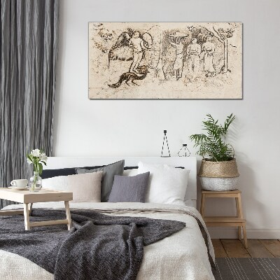 Mythological scenes with angel and animals Glass Wall Art