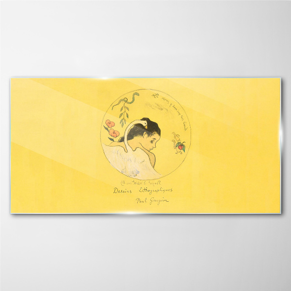 Portrait of a woman in a yellow background Glass Wall Art