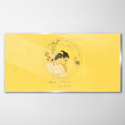 Portrait of a woman in a yellow background Glass Wall Art
