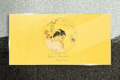 Portrait of a woman in a yellow background Glass Wall Art