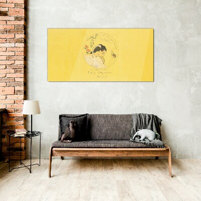 Portrait of a woman in a yellow background Glass Wall Art