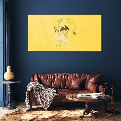 Portrait of a woman in a yellow background Glass Wall Art