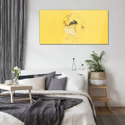 Portrait of a woman in a yellow background Glass Wall Art