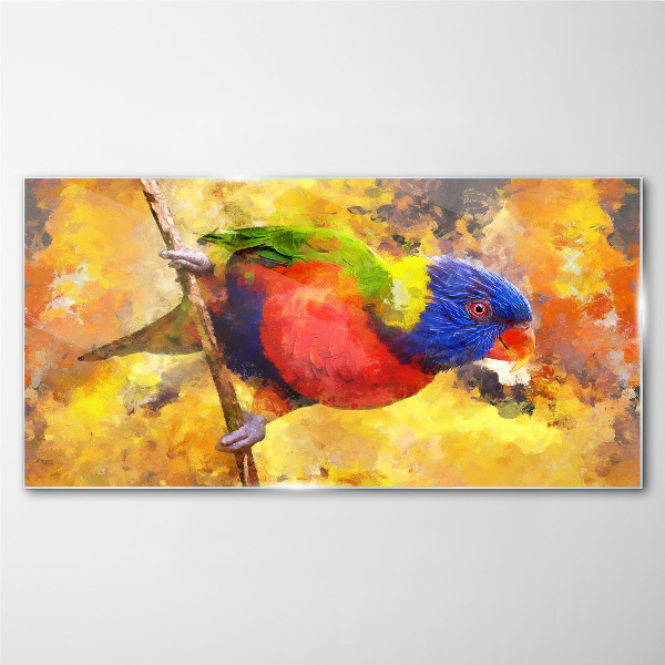 Colorful Parrot on the Sun Background Glass Wall Art