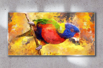 Colorful Parrot on the Sun Background Glass Wall Art
