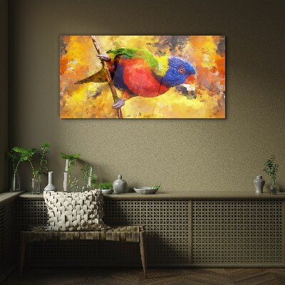 Colorful Parrot on the Sun Background Glass Wall Art