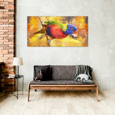 Colorful Parrot on the Sun Background Glass Wall Art
