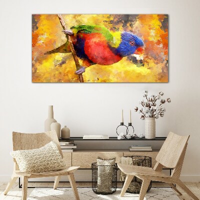 Colorful Parrot on the Sun Background Glass Wall Art