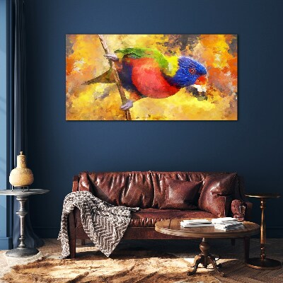 Colorful Parrot on the Sun Background Glass Wall Art