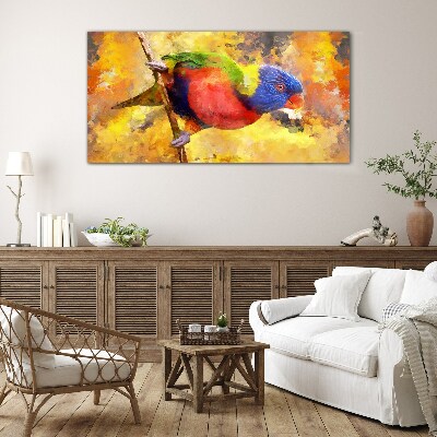 Colorful Parrot on the Sun Background Glass Wall Art