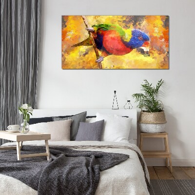 Colorful Parrot on the Sun Background Glass Wall Art