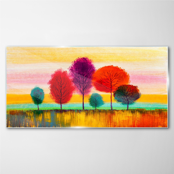 Colorful landscape with trees Glass Wall Art
