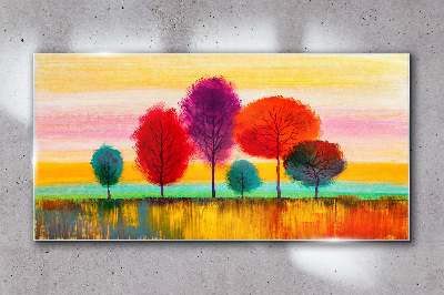 Colorful landscape with trees Glass Wall Art