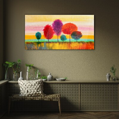 Colorful landscape with trees Glass Wall Art