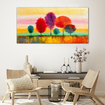 Colorful landscape with trees Glass Wall Art
