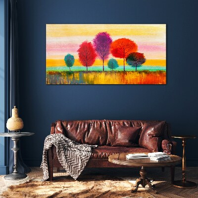 Colorful landscape with trees Glass Wall Art