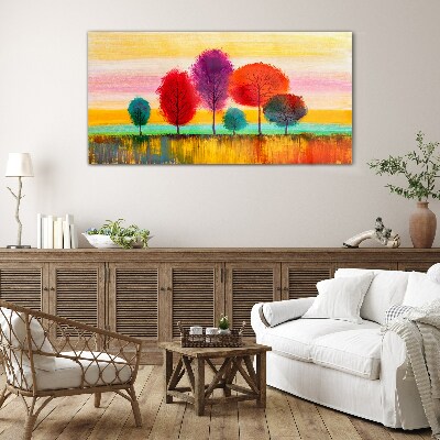 Colorful landscape with trees Glass Wall Art