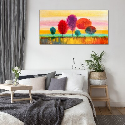 Colorful landscape with trees Glass Wall Art