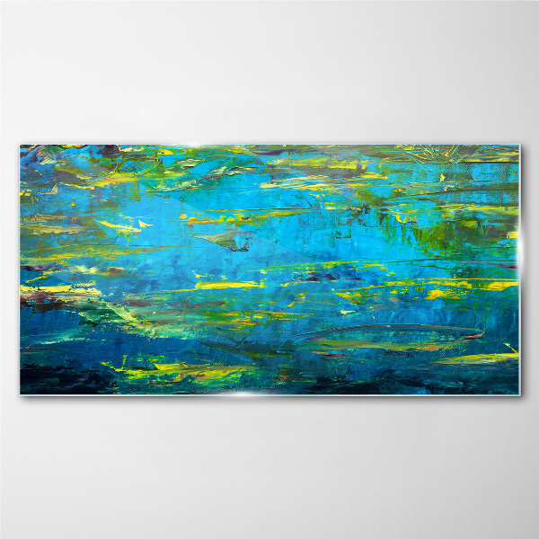 Turquoise waves and green Glass Wall Art