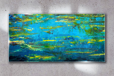 Turquoise waves and green Glass Wall Art
