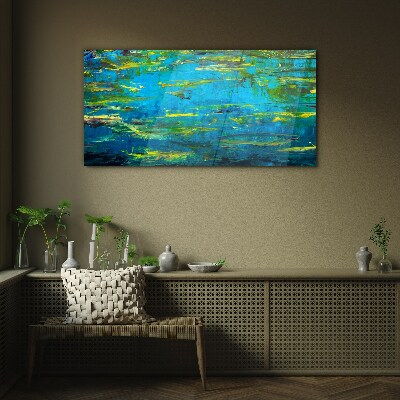 Turquoise waves and green Glass Wall Art