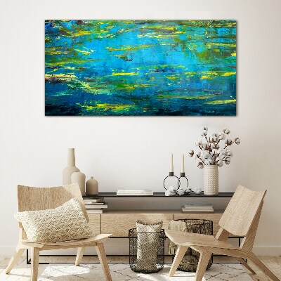 Turquoise waves and green Glass Wall Art