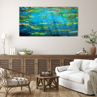Turquoise waves and green Glass Wall Art