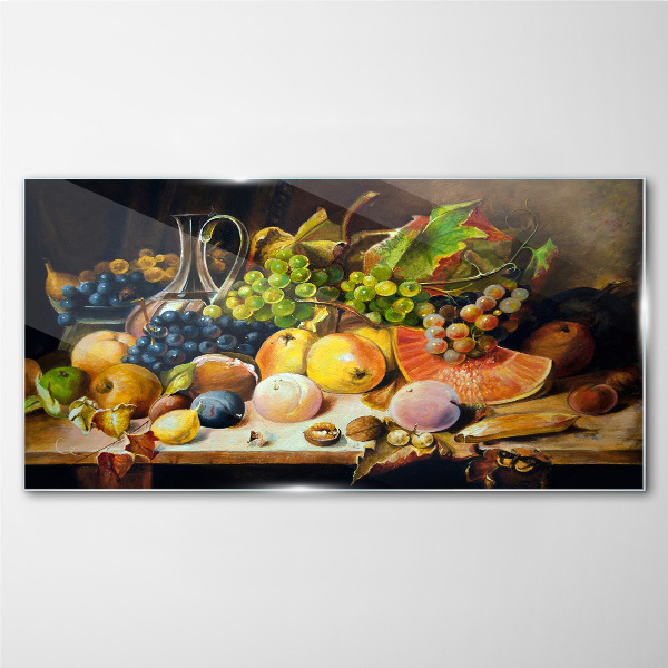 Still life with fruit and a vessel Glass Wall Art