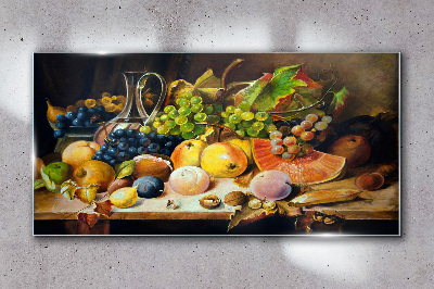 Still life with fruit and a vessel Glass Wall Art