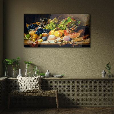 Still life with fruit and a vessel Glass Wall Art