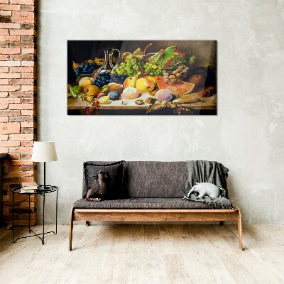Still life with fruit and a vessel Glass Wall Art