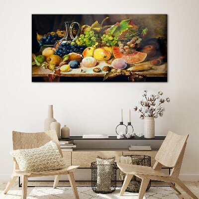 Still life with fruit and a vessel Glass Wall Art