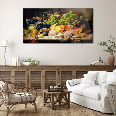 Still life with fruit and a vessel Glass Wall Art