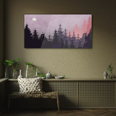 Sunset in the forest Glass Wall Art