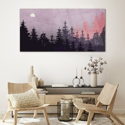 Sunset in the forest Glass Wall Art