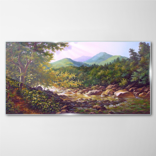 Peaceful mountain landscape Glass Wall Art