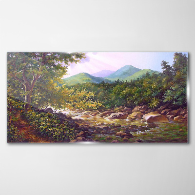 Peaceful mountain landscape Glass Wall Art