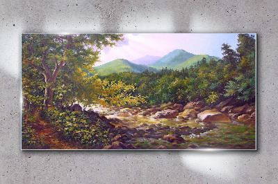 Peaceful mountain landscape Glass Wall Art