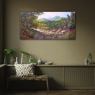 Forest river stones up Glass Wall Art