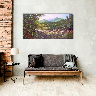 Peaceful mountain landscape Glass Wall Art