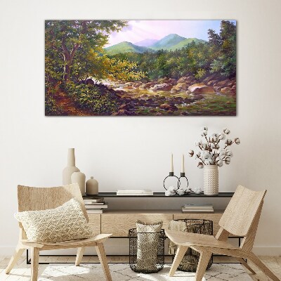 Peaceful mountain landscape Glass Wall Art