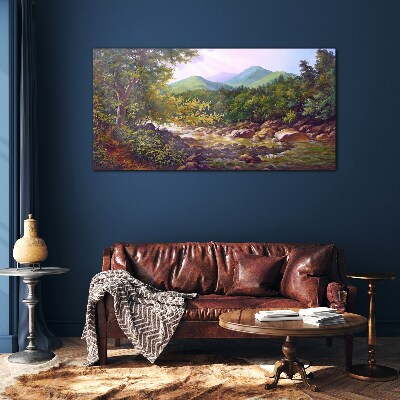 Peaceful mountain landscape Glass Wall Art