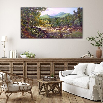 Peaceful mountain landscape Glass Wall Art